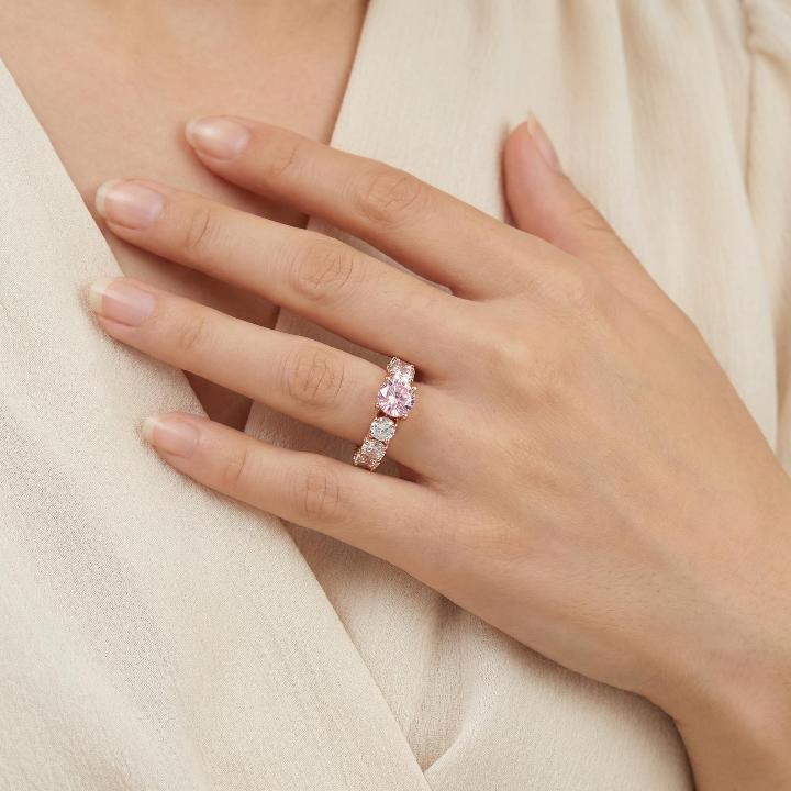 Pink& White Stone Engagement Ring in Rose Gold