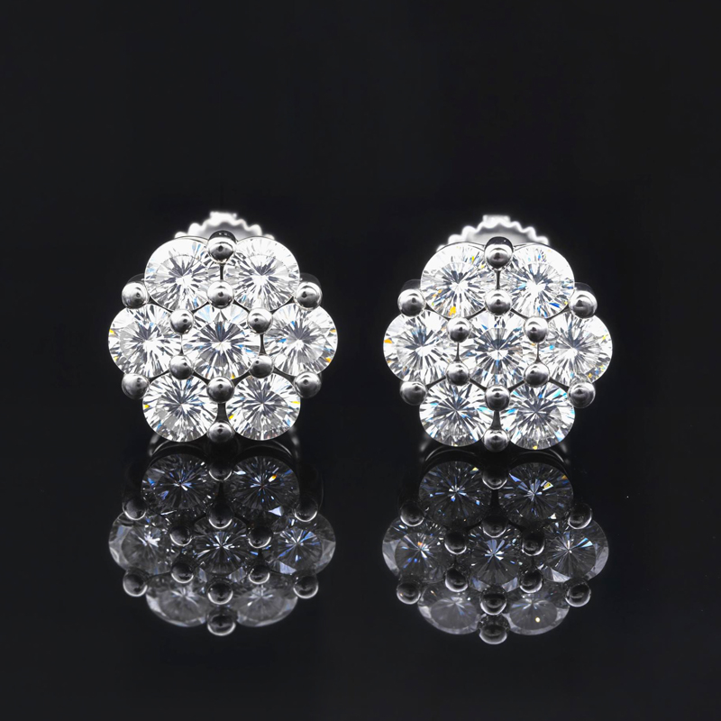 Flower Cluster Stud Earrings in White Gold Flower Cluster Stud Earrings in White Gold