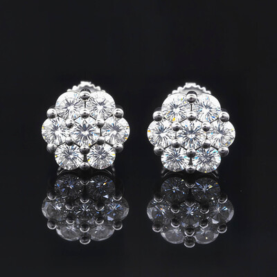 Flower Cluster Stud Earrings in White Gold Flower Cluster Stud Earrings in White Gold