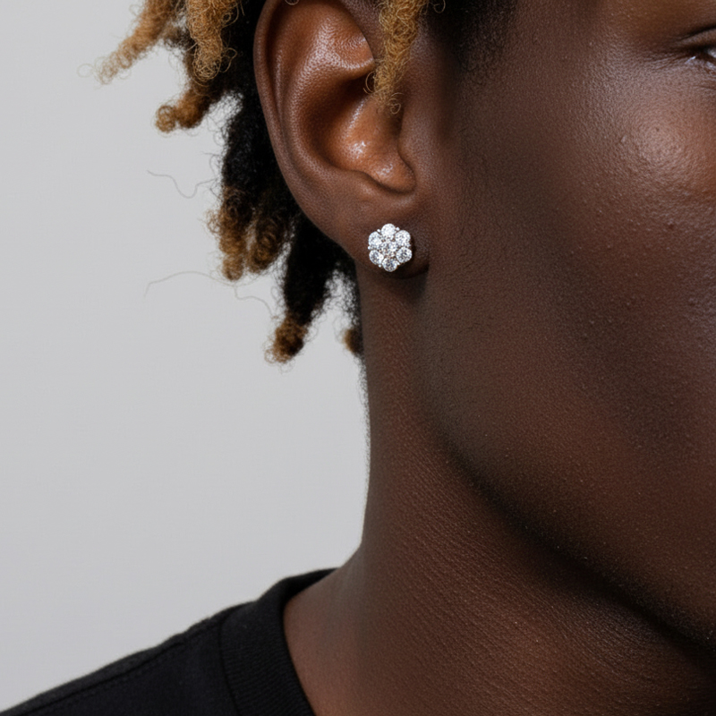 Flower Cluster Stud Earrings in White Gold Flower Cluster Stud Earrings in White Gold