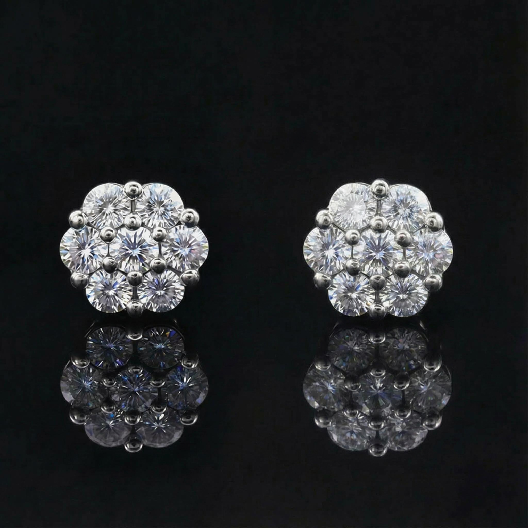 Flower Cluster Stud Earrings in White Gold Flower Cluster Stud Earrings in White Gold