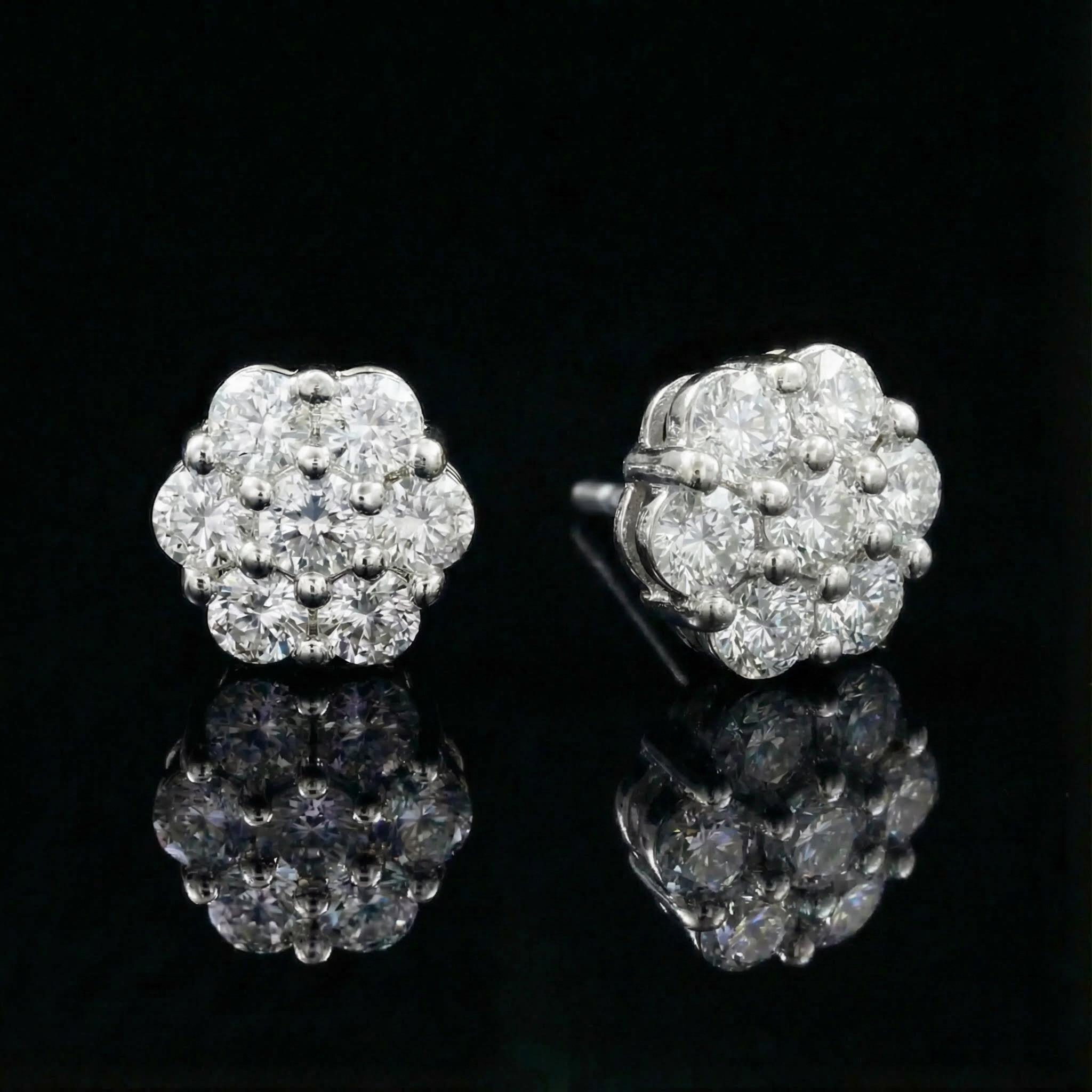 Flower Cluster Stud Earrings in White Gold Flower Cluster Stud Earrings in White Gold