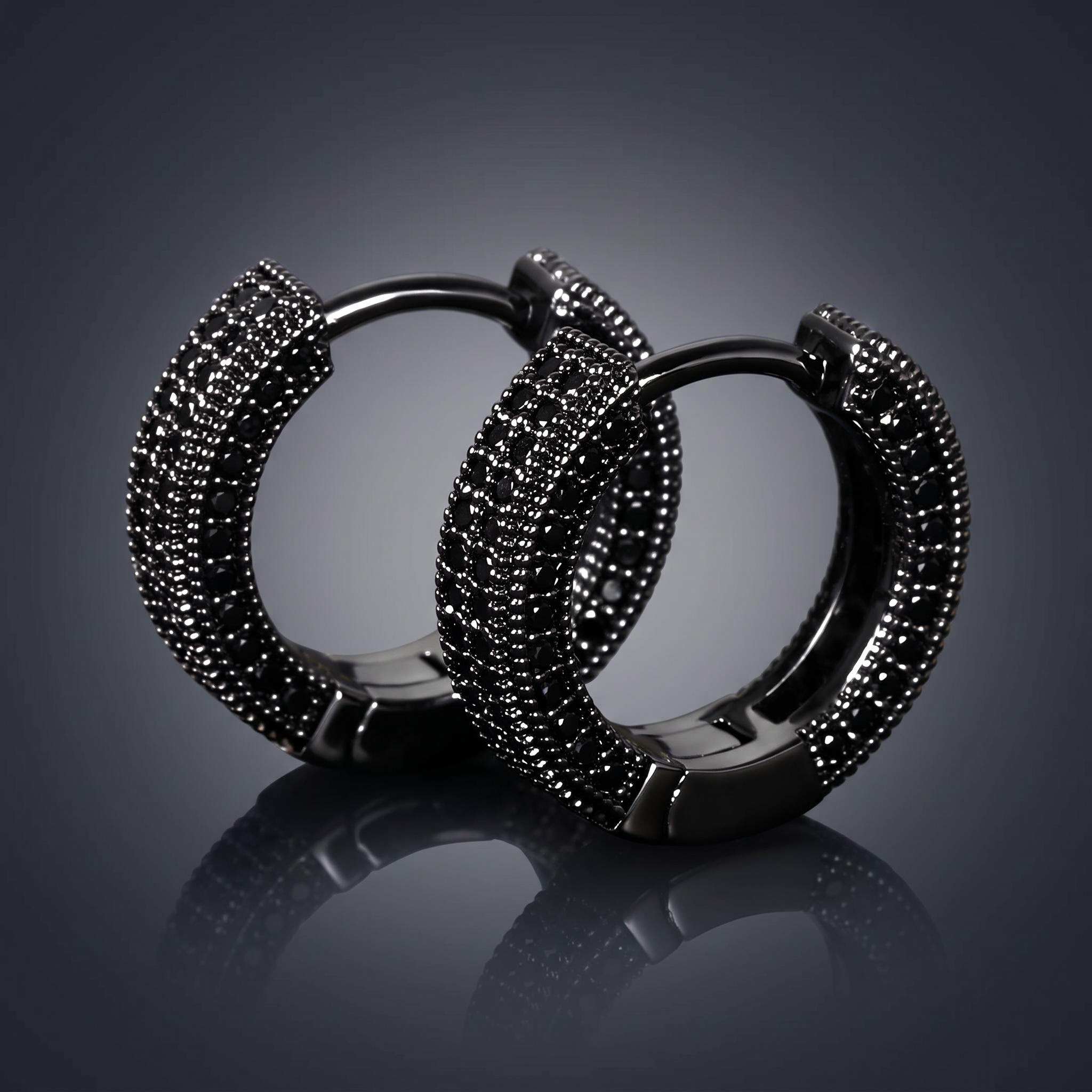 Iced Hoop Earring In Black