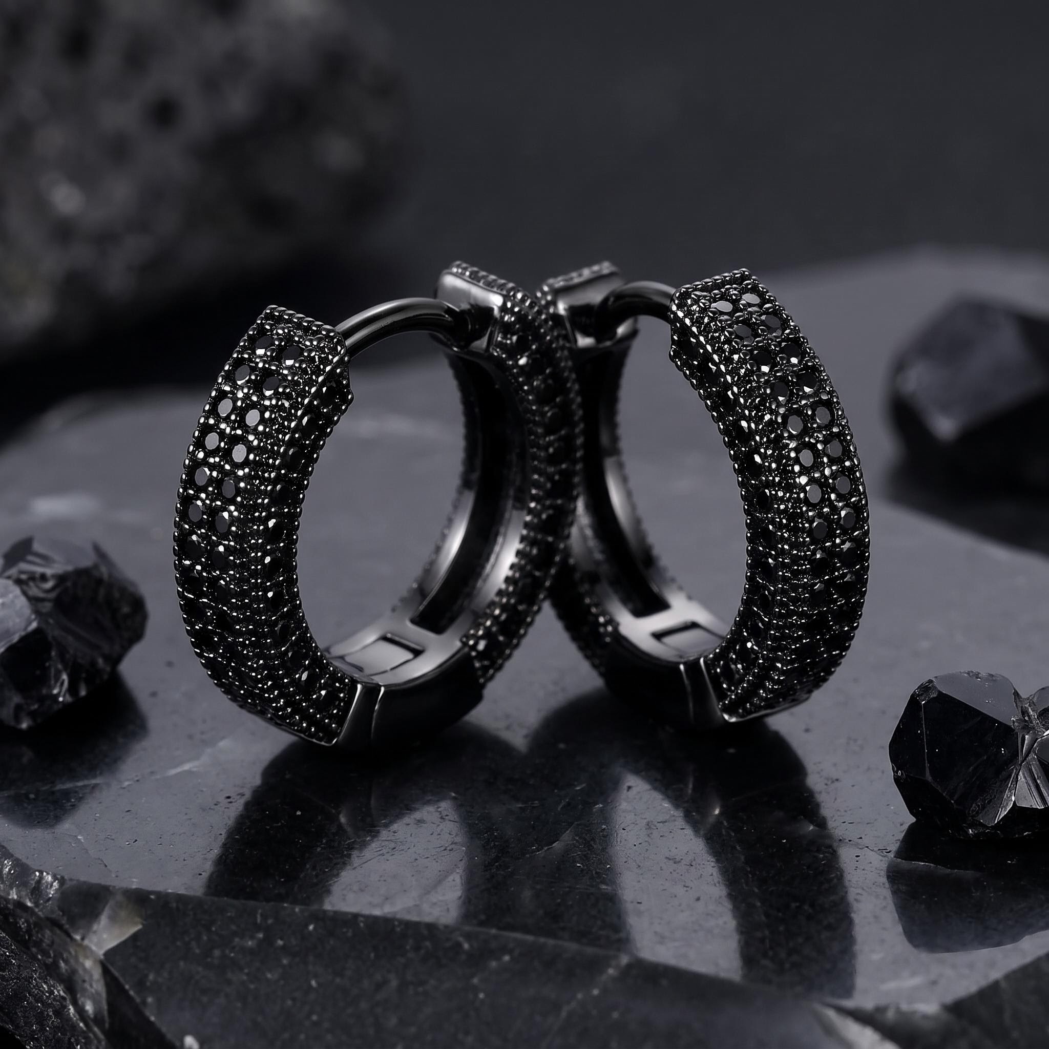 Iced Hoop Earring In Black Iced Hoop Earring In Black
