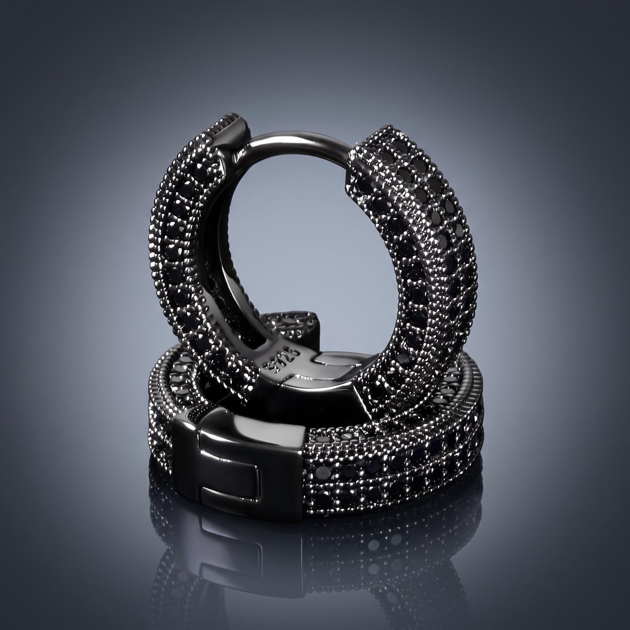 Iced Hoop Earring In Black Iced Hoop Earring In Black