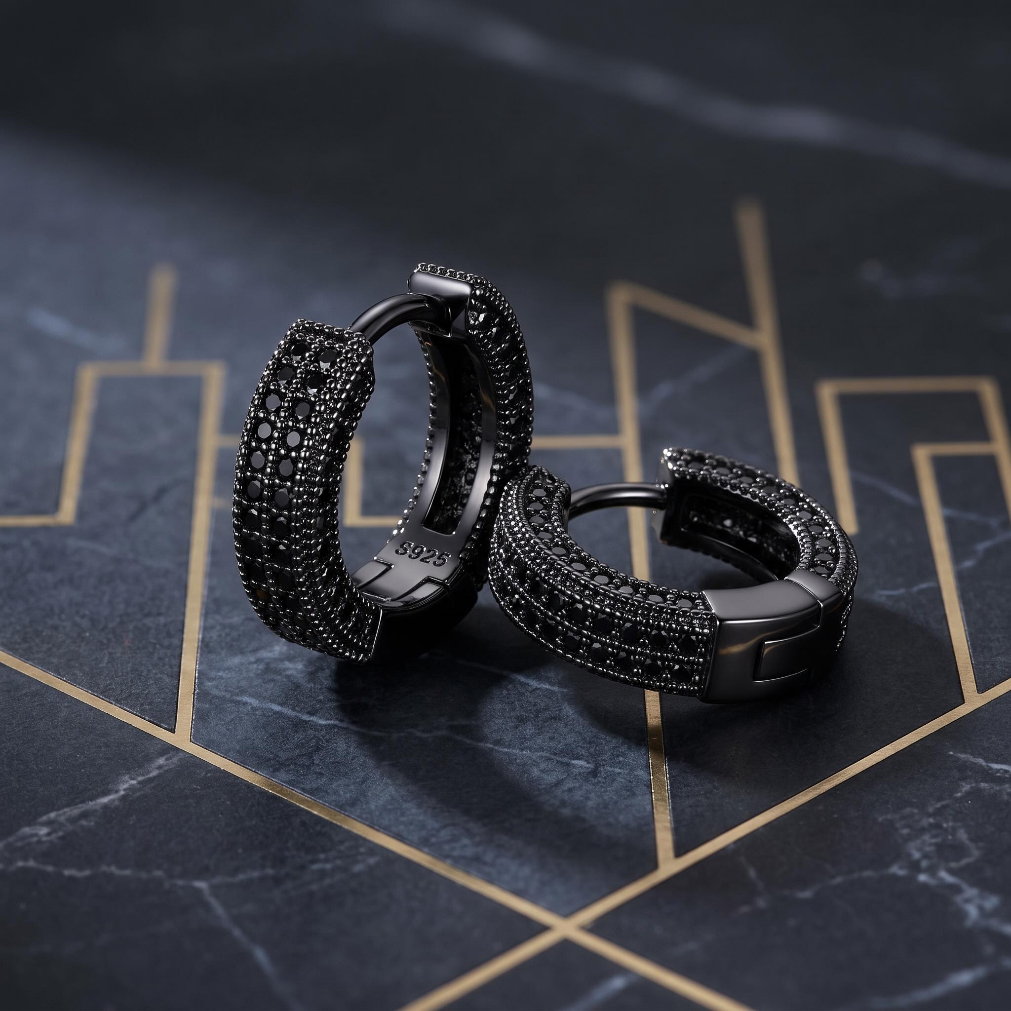 Iced Hoop Earring In Black Iced Hoop Earring In Black