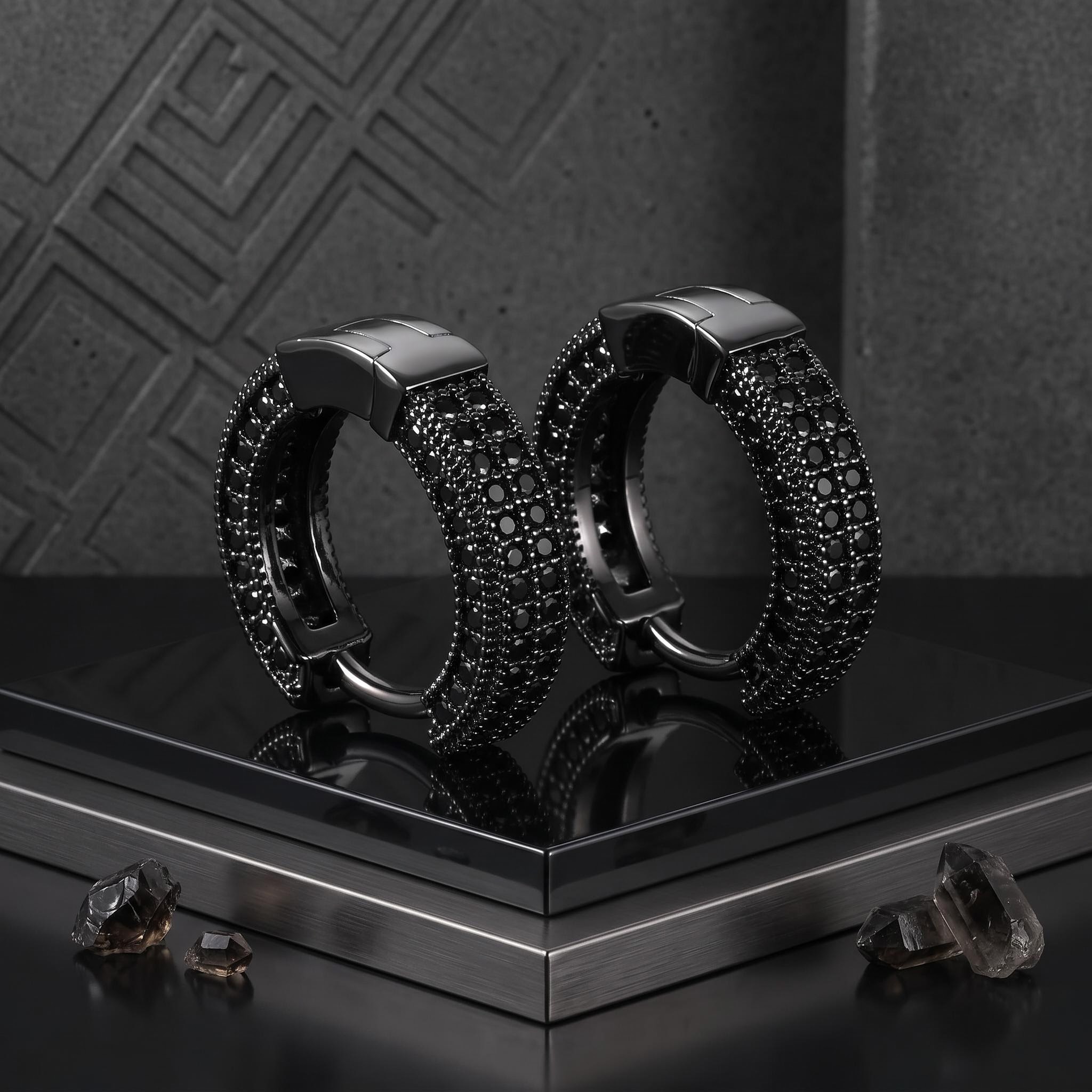 Iced Hoop Earring In Black Iced Hoop Earring In Black