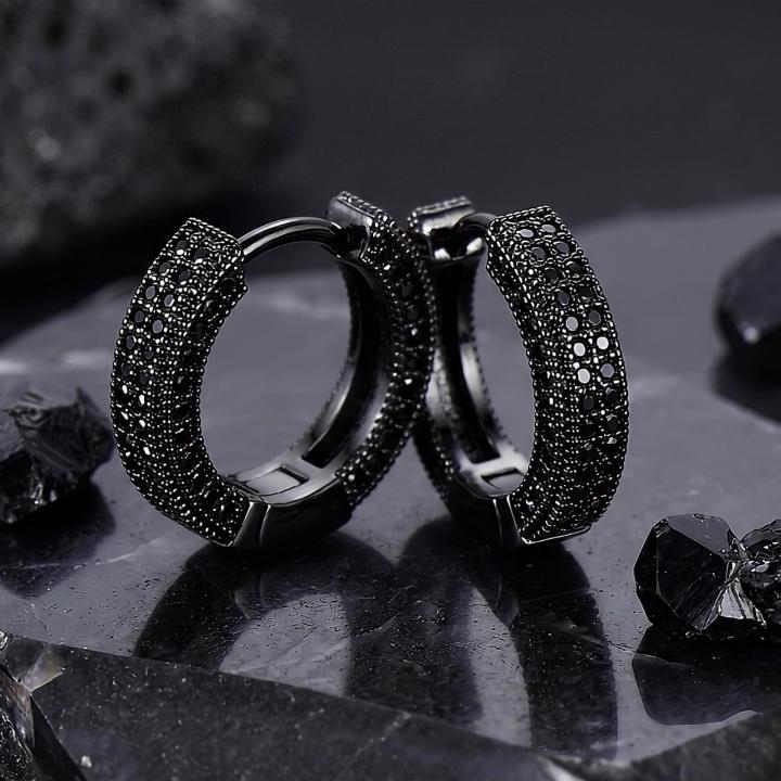 Iced Hoop Earring In Black Iced Hoop Earring In Black