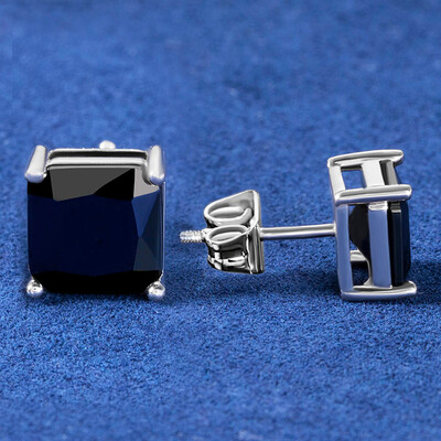 Black Radiant Cut Stone Stud Earring in White Gold