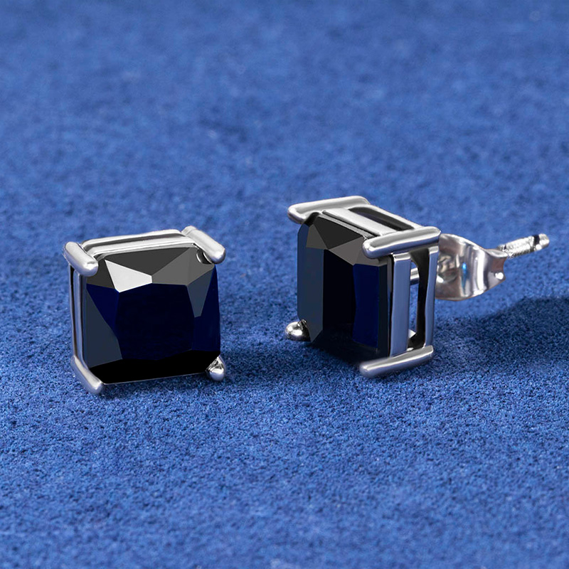 Black Radiant Cut Stone Stud Earring in White Gold