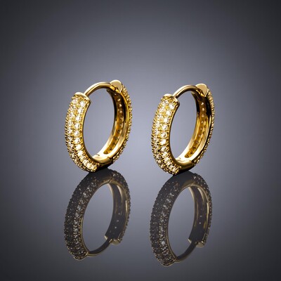 Iced Circle Hoop Earrings in Gold
