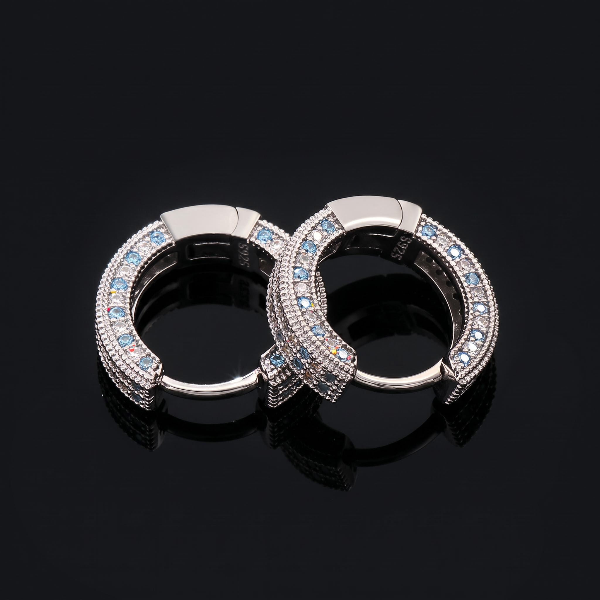 Blue&White Iced Hoop Earring In White Gold Blue&White Iced Hoop Earring In White Gold