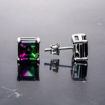 Square Multicolor Stone Stud Earrings