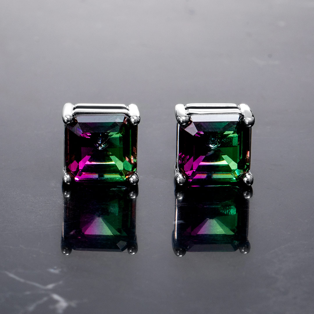 Square Multicolor Stone Stud Earrings