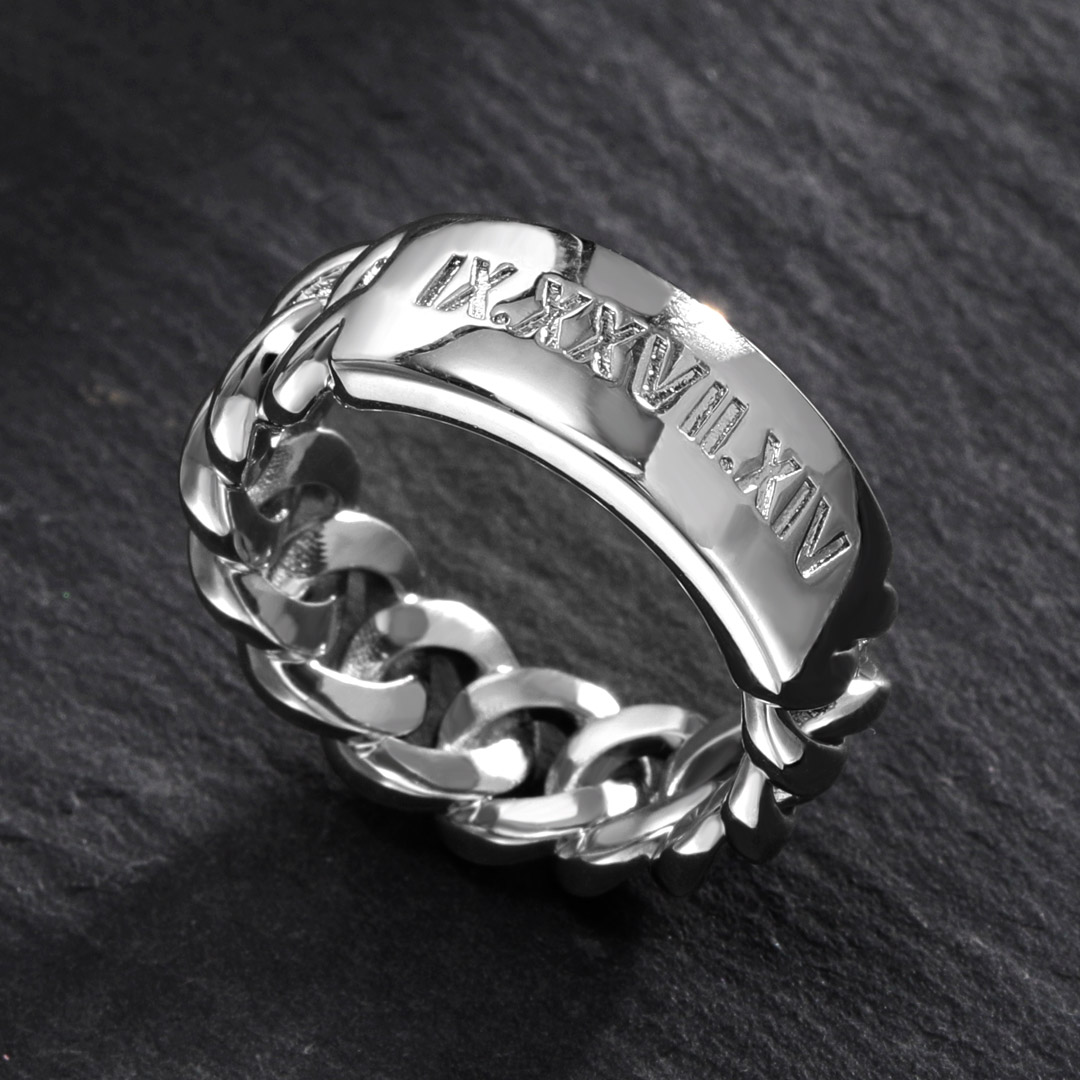8mm Men's Personalized Engraved Cuban ID Ring
