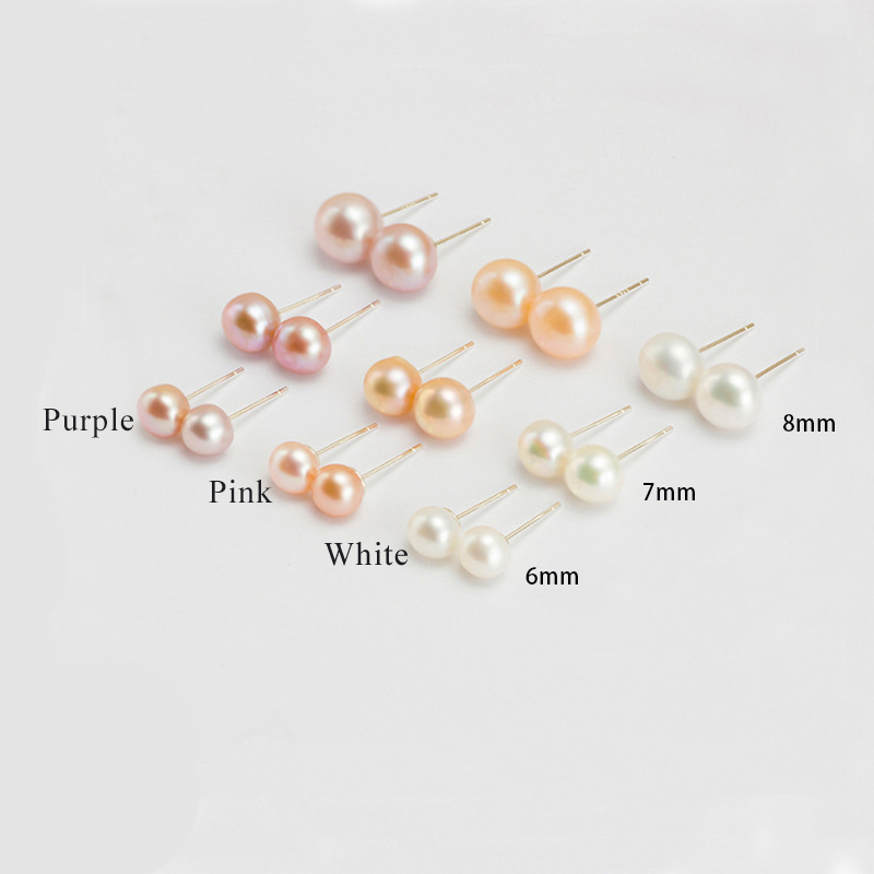 8mm/7mm/6mm White Freshwater Pearl S925 Stud Earrings