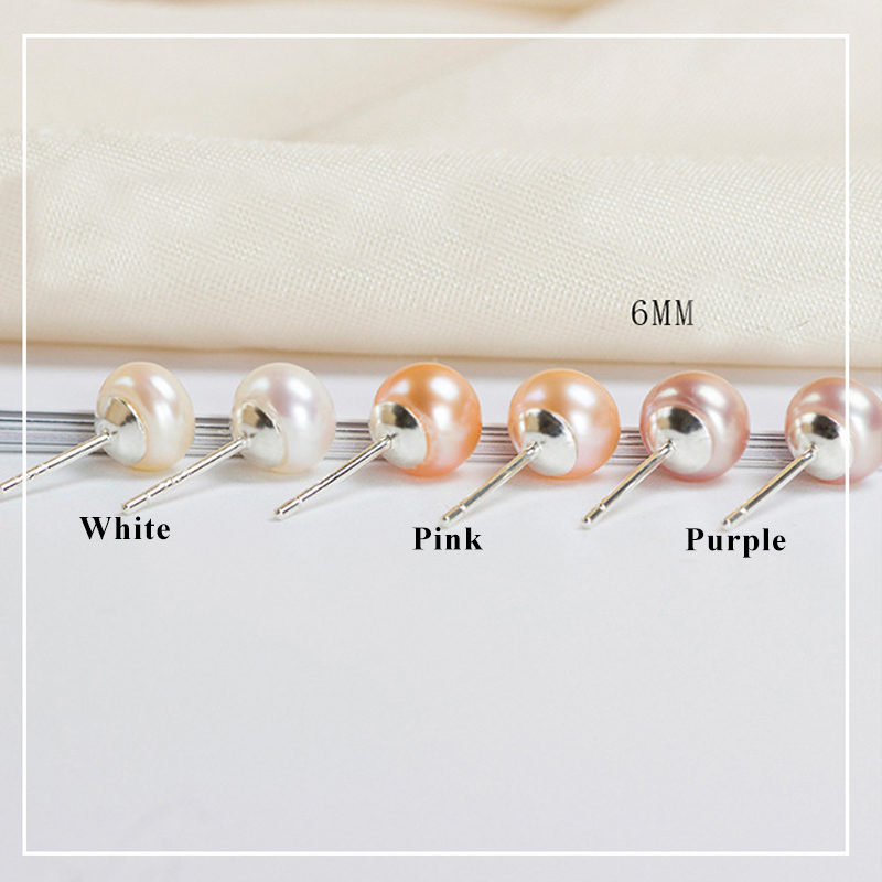 8mm/7mm/6mm White Freshwater Pearl S925 Stud Earrings