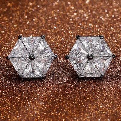 Hexagonal Stud Earrings in Black Gold