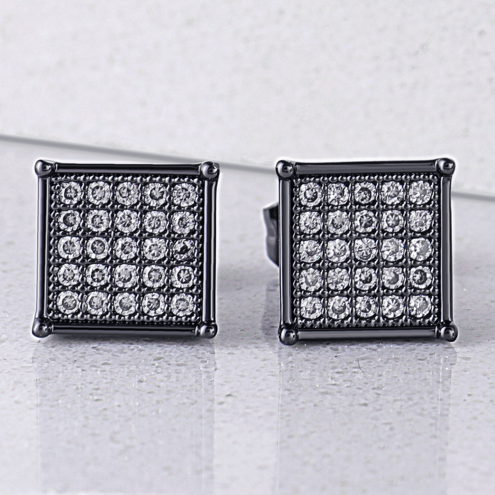 Square White Diamonds Paved Stud Earrings-7*7mm