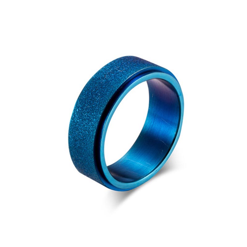 Men's Rotatable Blue Frosted Steel Simple Band