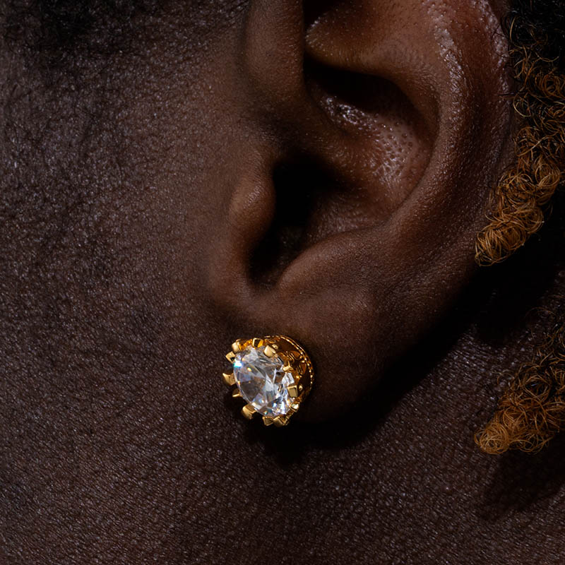 Crown Round Cut Stud Earrings