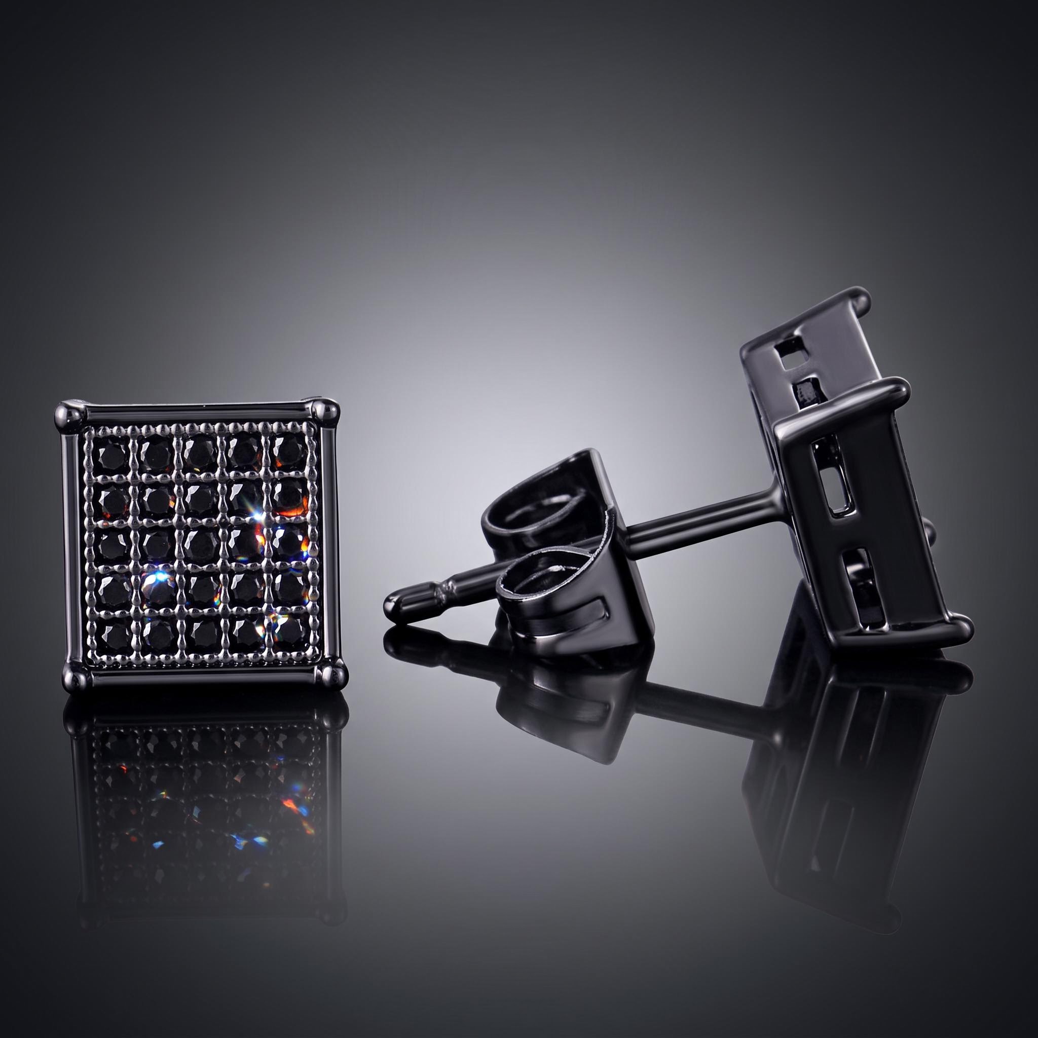 Square Black Diamonds Paved Stud Earrings-7*7mm