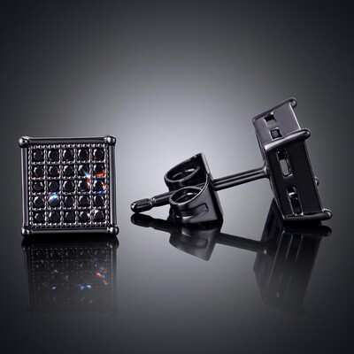 Square Black Diamonds Paved Stud Earrings-7*7mm