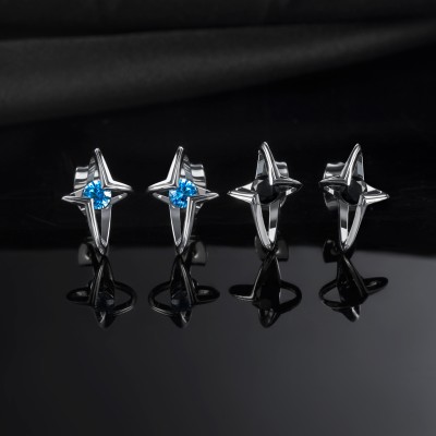 Blue/Black Round Cut Star Stud Earrings