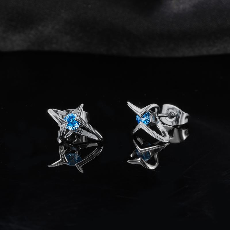 Blue/Black Round Cut Star Stud Earrings