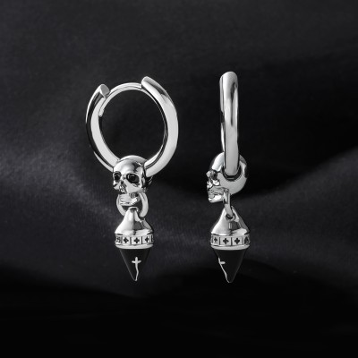 Removable Skull Head & Pointed Cross Cone Hoop Earrings