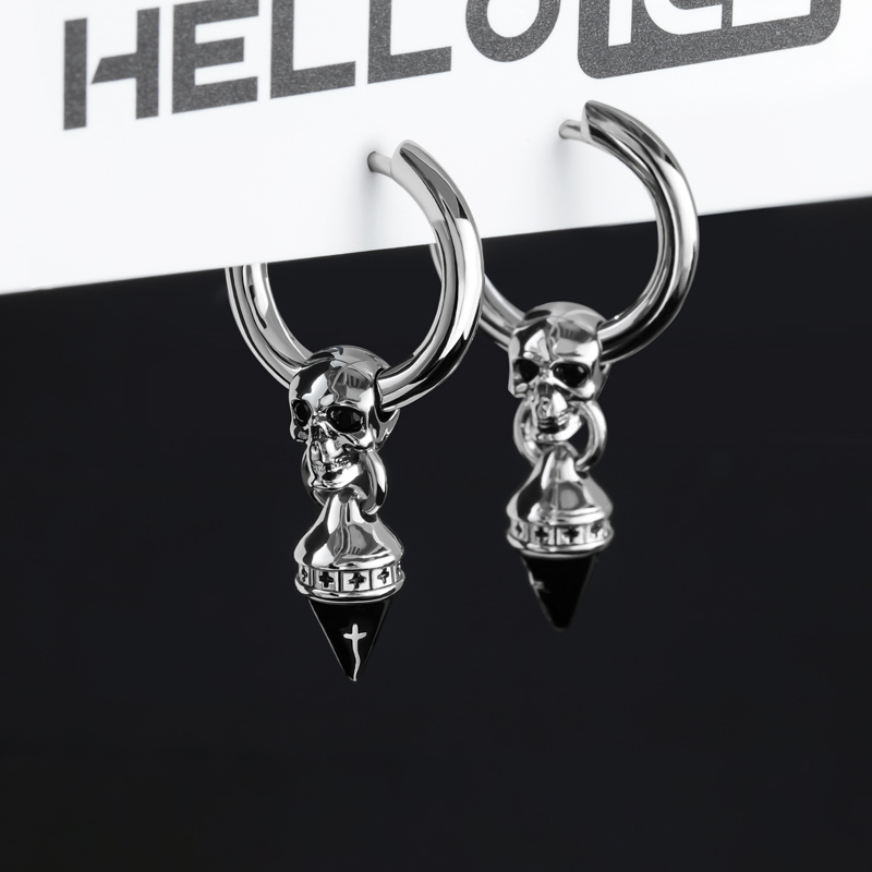 Removable Skull Head & Pointed Cross Cone Hoop Earrings