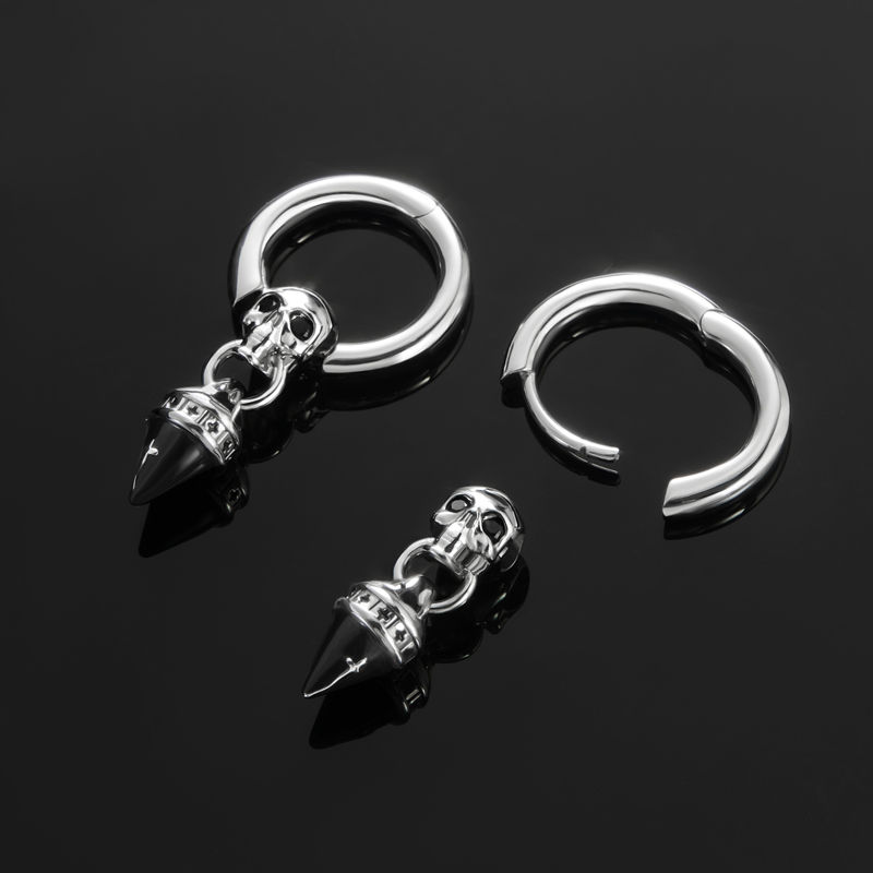 Removable Skull Head & Pointed Cross Cone Hoop Earrings