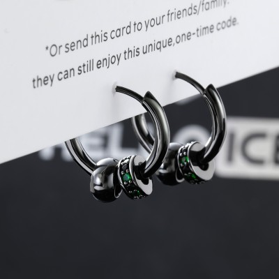Black Punk Ball & Emerald Scattered Circle Hoop Earring