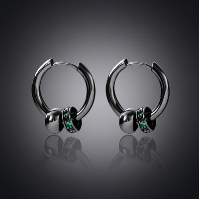 Black Punk Ball & Emerald Scattered Circle Hoop Earring