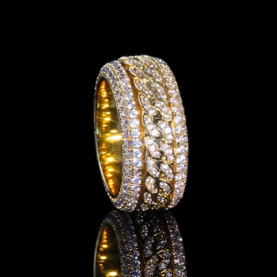 Iced Rotatable Cuban Ring in Gold