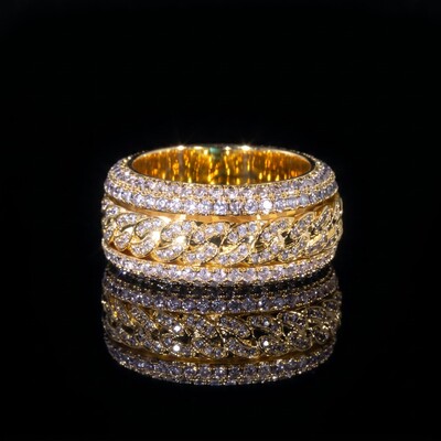 Iced Rotatable Cuban Ring in Gold
