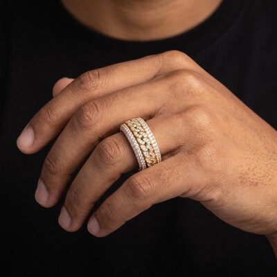Iced Rotatable Cuban Ring in Gold