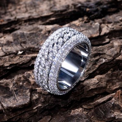 Iced Rotatable Cuban Ring in White Gold
