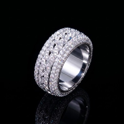 Iced Rotatable Cuban Ring in White Gold