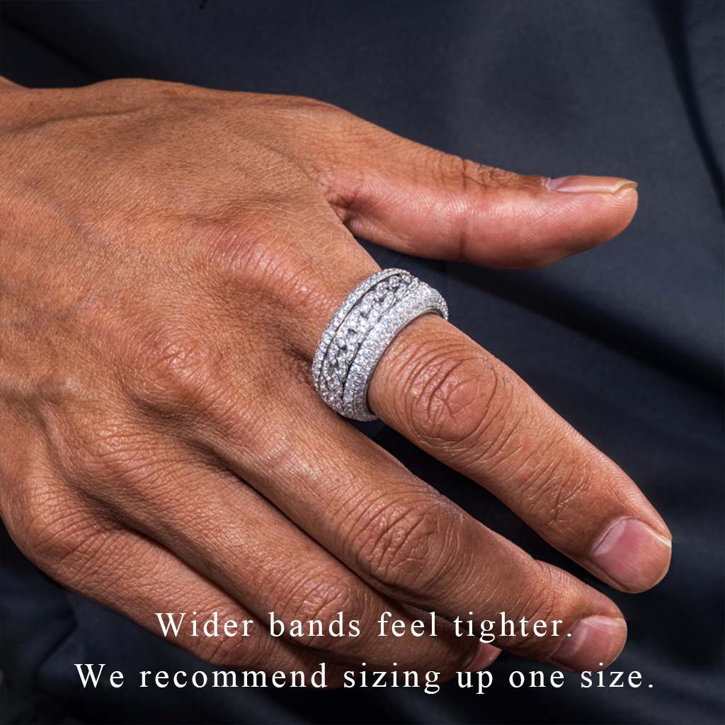 Iced Rotatable Cuban Ring in White Gold