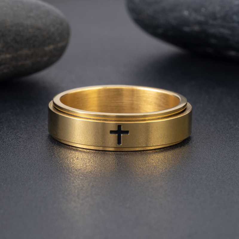Spinner Relieving Stress Stainless Steel Cross Band in Gold