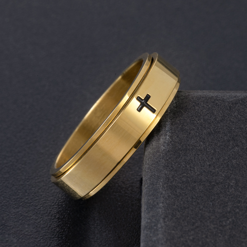 Spinner Relieving Stress Stainless Steel Cross Band in Gold