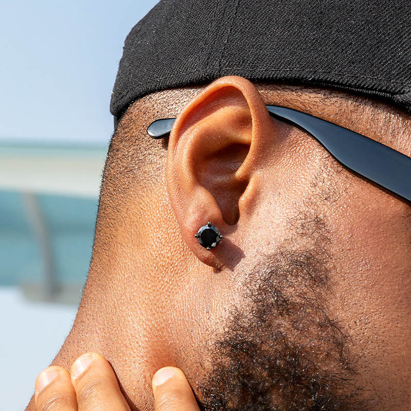 Blue/Black Round Cut Stud Earring
