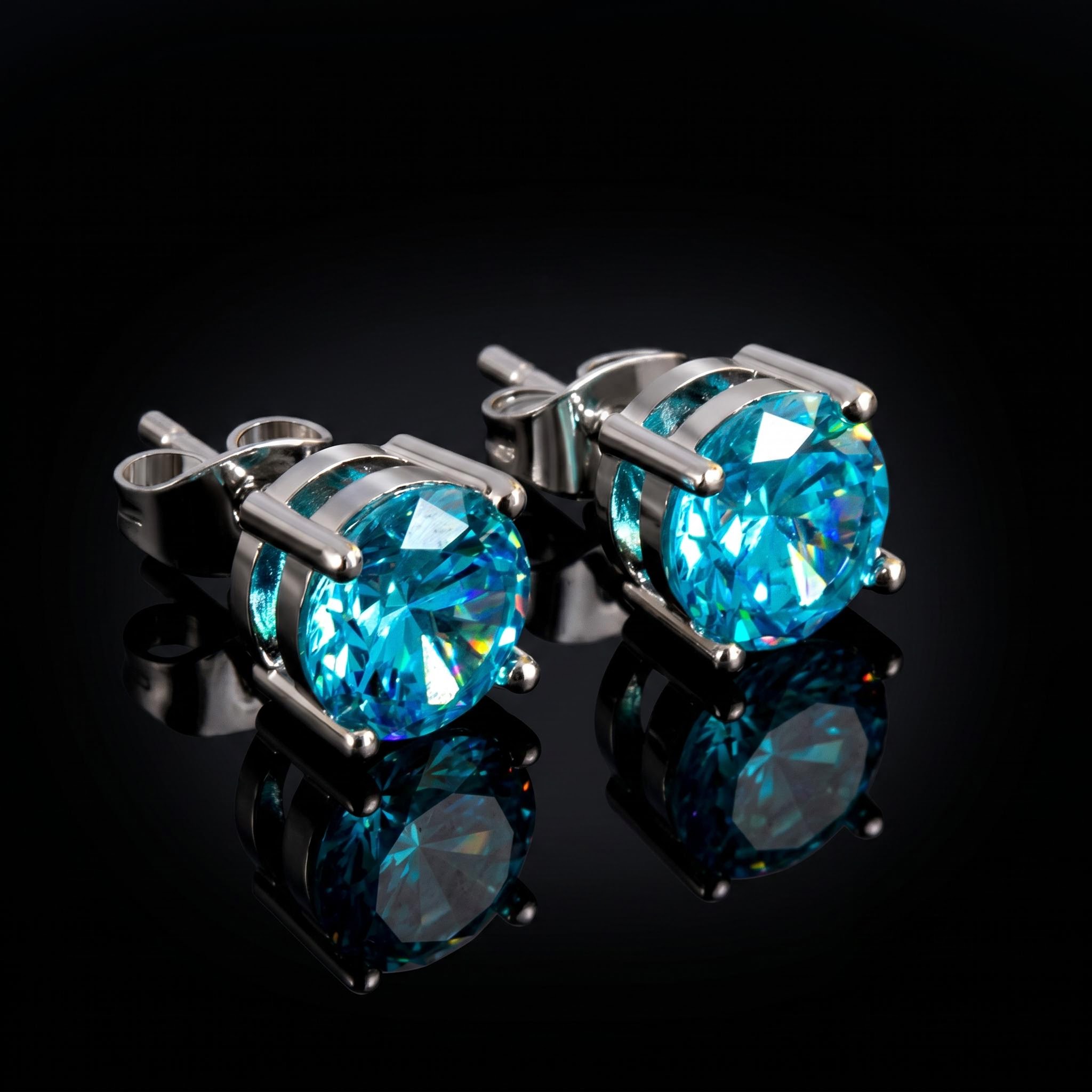Blue/Black Round Cut Stud Earring