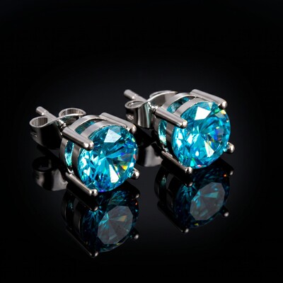 Blue/Black Round Cut Stud Earring