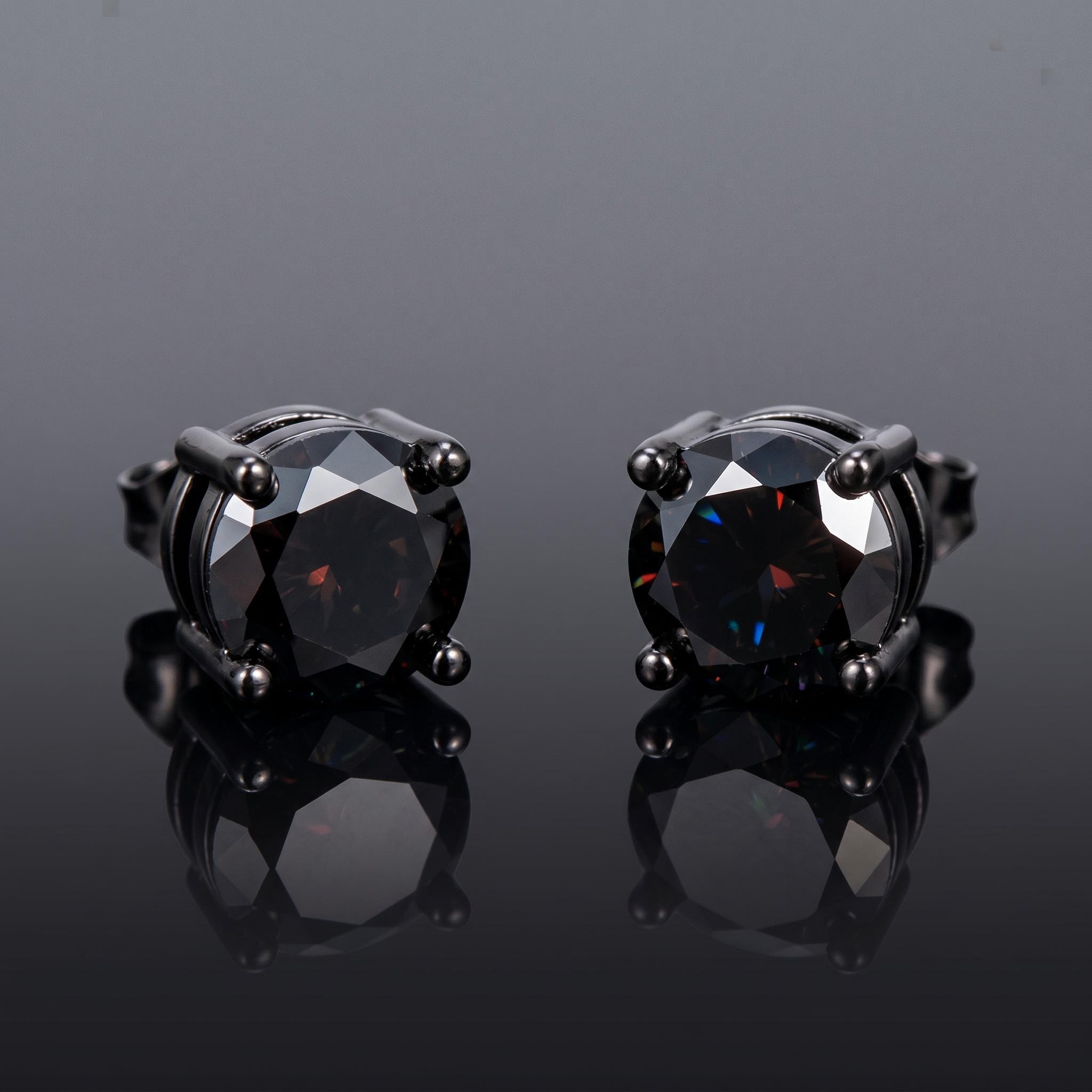 Blue/Black Round Cut Stud Earring