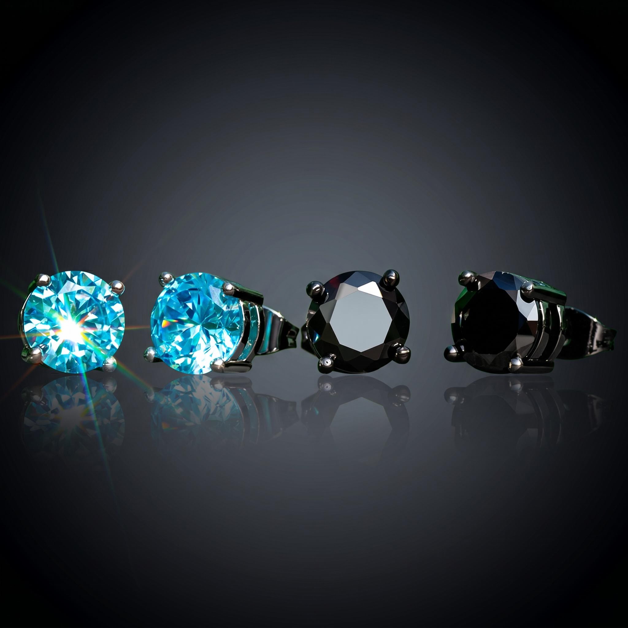 Blue/Black Round Cut Stud Earring