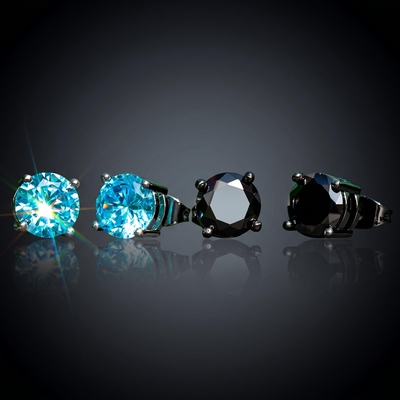 Blue/Black Round Cut Stud Earring
