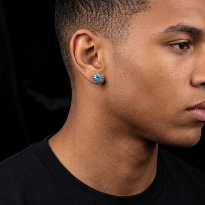 Blue/Black Round Cut Stud Earring