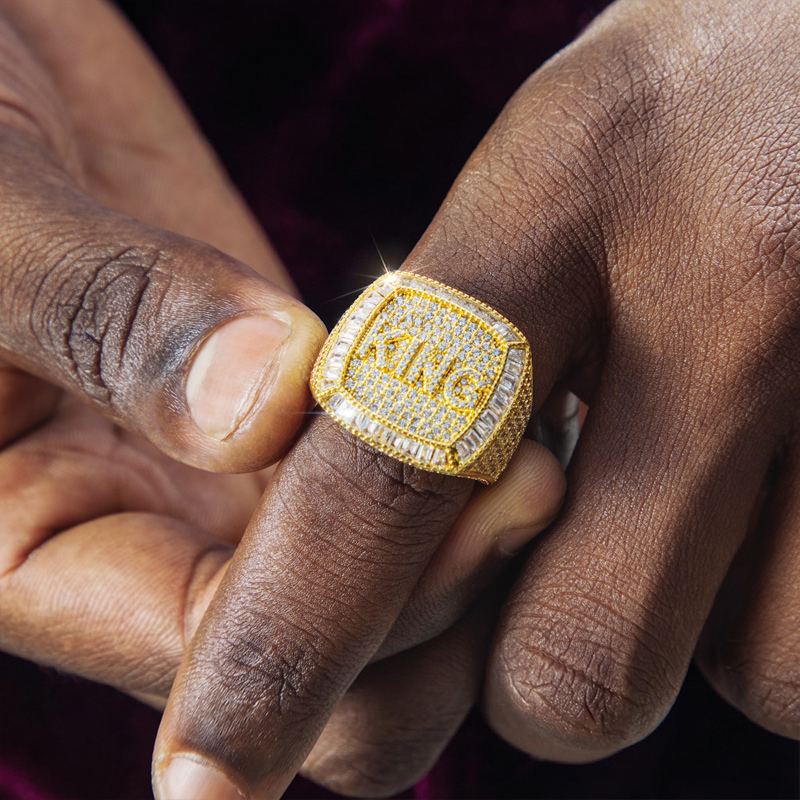 Iced 3D Custom Baguette Name Ring